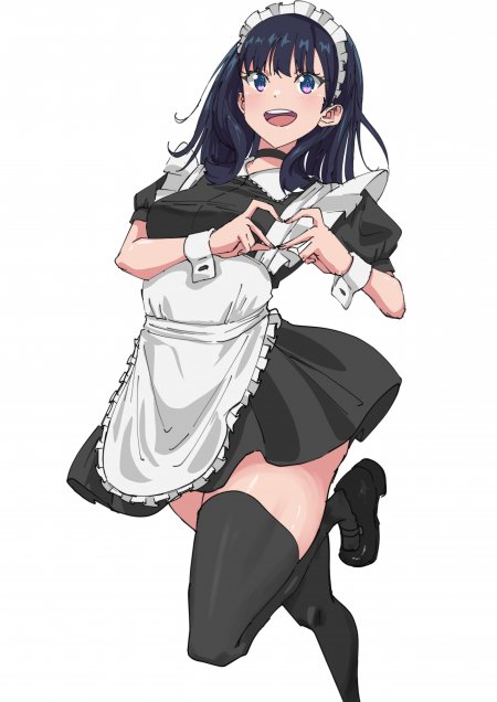 动漫角色黑发蓝眼女仆装比心姿态粉白少女动漫手机壁纸