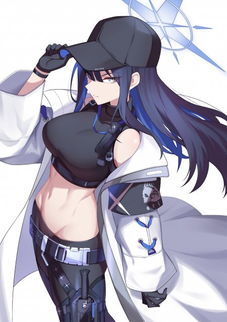 蔚蓝长发黑帽少女白袍黑衣蓝饰动漫手机壁纸