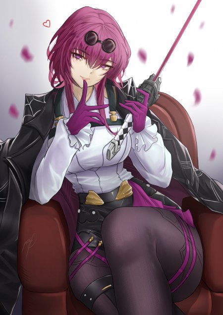 崩坏星穹铁道卡芙卡紫发少女持杖坐椅粉紫动漫手机壁纸