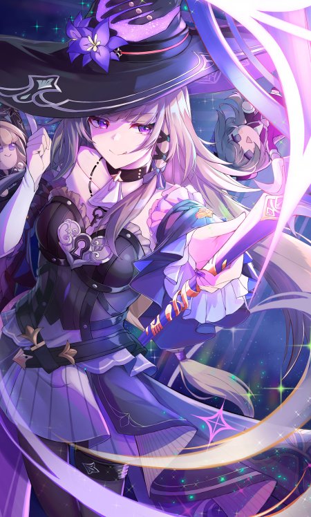 巫师帽紫瞳魔法少女星空背景动漫手机壁纸