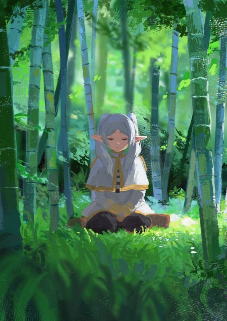 精灵少女竹林静坐青绿动漫手机壁纸