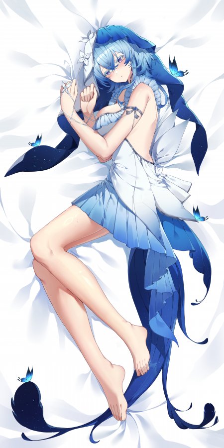 原神芙宁娜蓝发白裙蝴蝶环绕蓝白唯美动漫手机壁纸