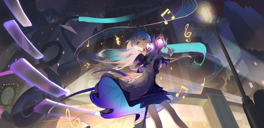 崩坏星穹铁道知更鸟夜街音符环绕蓝紫动漫电脑壁纸
