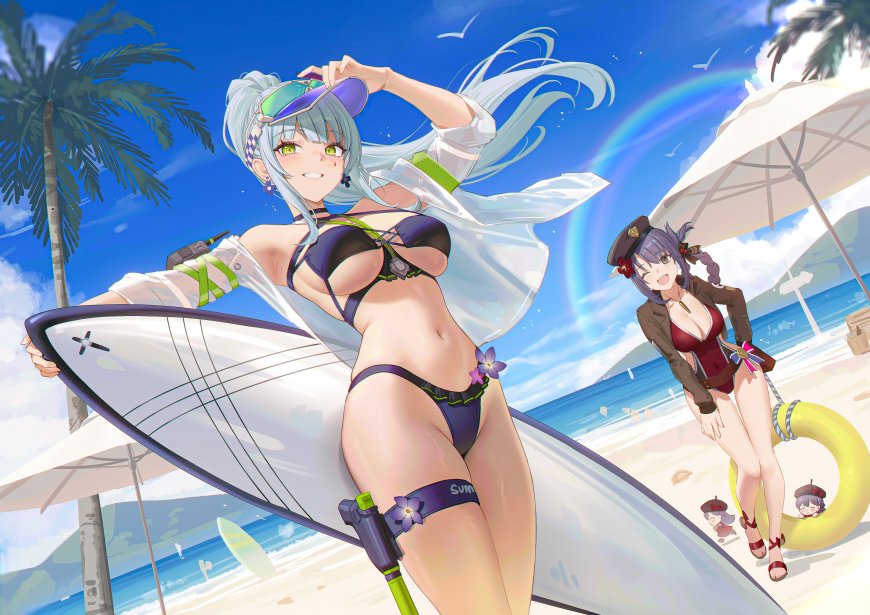 少女前线2追放可露凯泳装沙滩自拍动漫壁纸