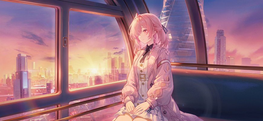 崩坏星穹铁道三月七粉发少女摩天轮城市黄昏动漫电脑壁纸