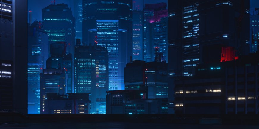 赛博朋克风格未来都市夜景蓝紫霓虹科幻电脑壁纸