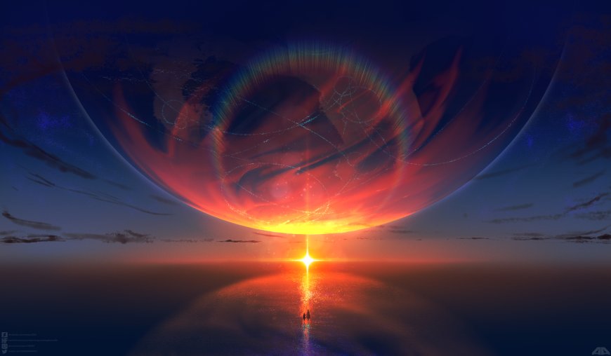 星云漩涡巨行星日出光束暗蓝紫太空科幻电脑壁纸
