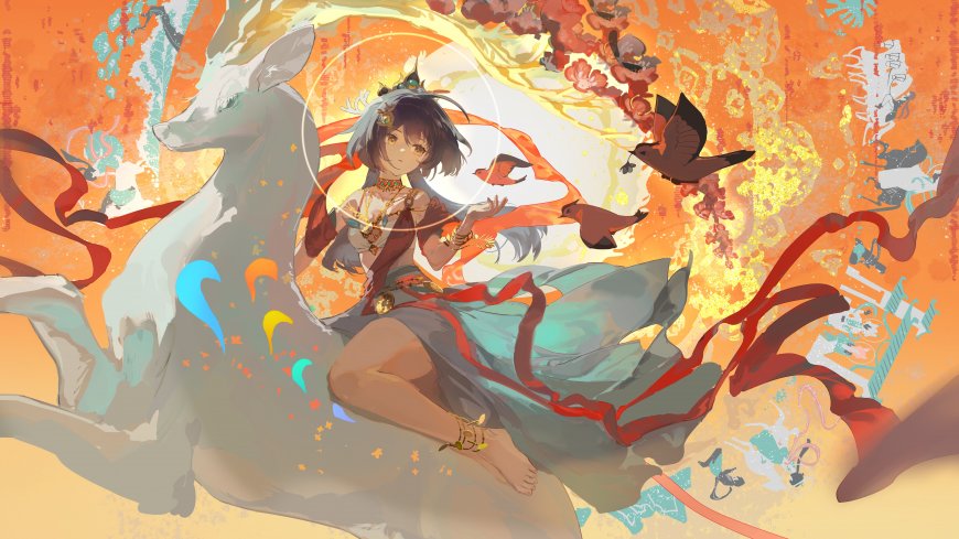 崩坏星穹铁道云璃与白鹿共舞橙金奇幻动漫电脑壁纸