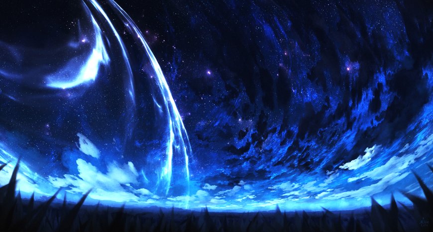 星云漩涡蓝紫光带璀璨深空奇幻电脑壁纸