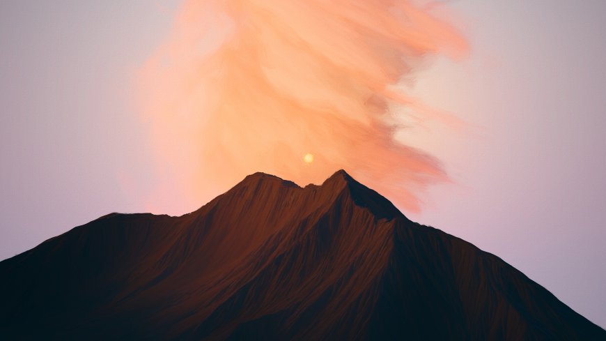 火山峰顶日出橙粉渐变风景电脑壁纸