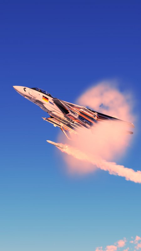 F14雄猫战斗机发射导弹蓝空橙焰军事科技创意手机壁纸