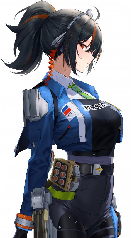绝区零铃角色蓝黑制服橙发少女侧身回眸动漫手机壁纸