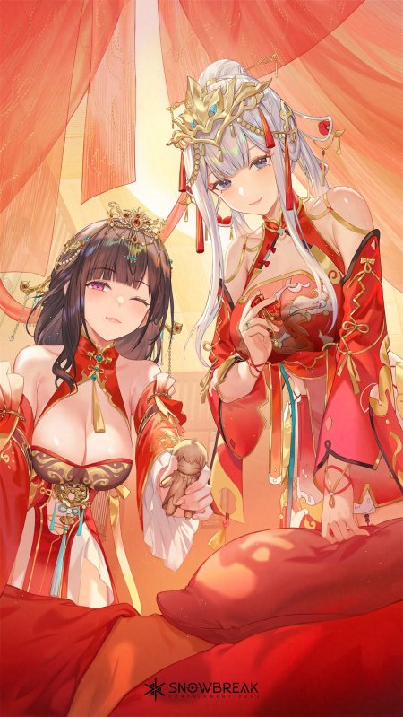 原神申鹤与胡桃红金华服古风少女动漫手机壁纸