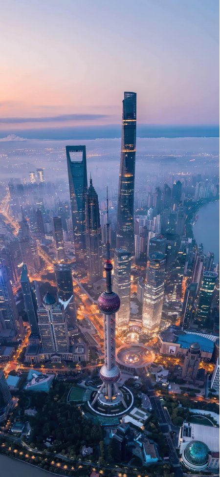 上海陆家嘴三件套夜景紫蓝城市建筑手机壁纸