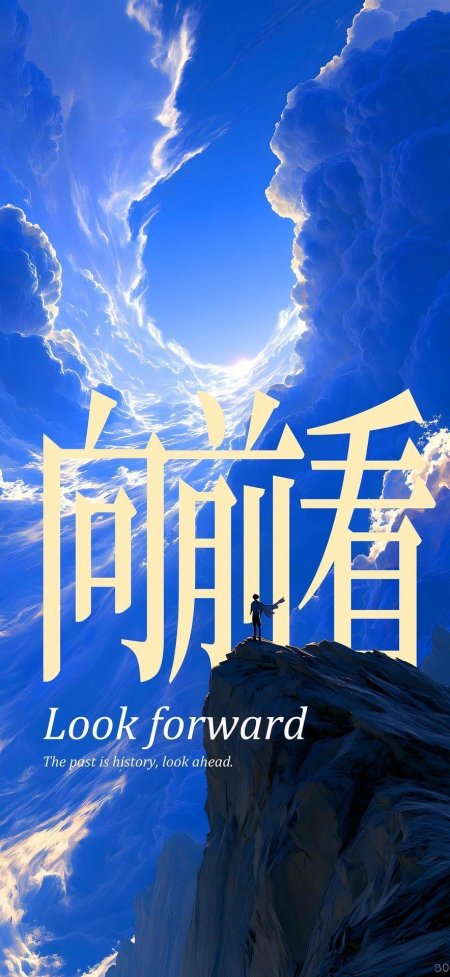 向前看文字艺术山崖剪影人物励志蓝白创意手机壁纸