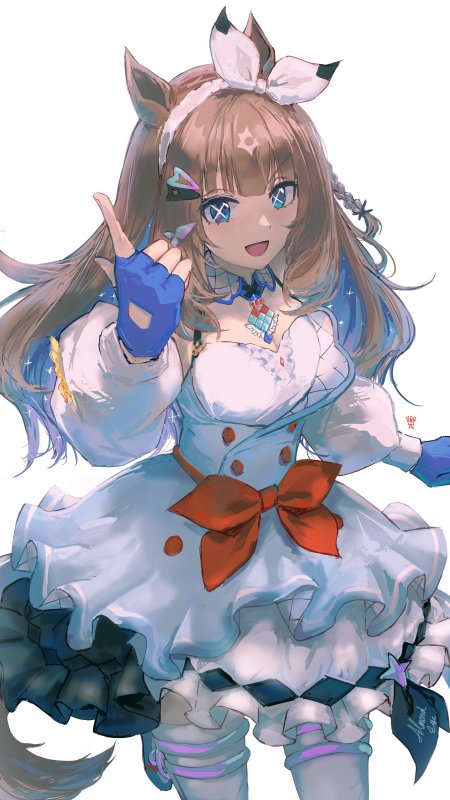 赛马娘美少女兽耳蓝白裙装橙蝴蝶结动漫手机壁纸