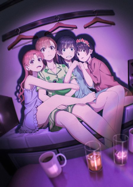 四少女宿舍夜聊紫光氛围动漫手机壁纸