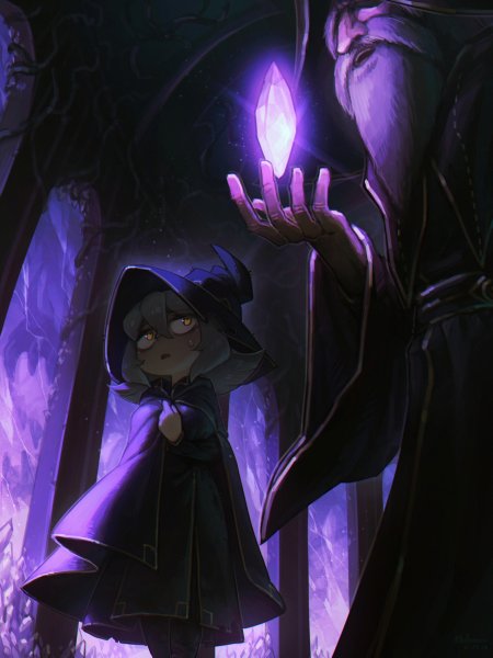 小魔女与白须法师紫晶法阵奇幻动漫手机壁纸