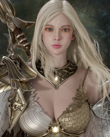 银发蓝眸女战士持剑铠甲华丽奇幻风格少女角色3D渲染唯美动漫手机壁纸