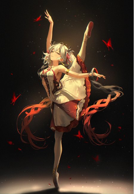 原神申鹤红白舞裙跃起姿态星尘环绕少女动漫手机壁纸