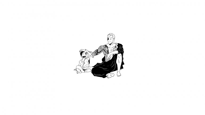 咒术回战五条悟与虎杖悠仁黑白线稿动漫电脑壁纸