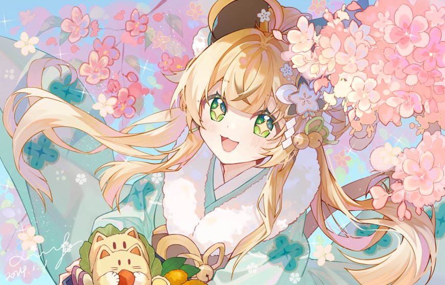 原神宵宫樱花和服少女粉紫梦幻动漫电脑壁纸