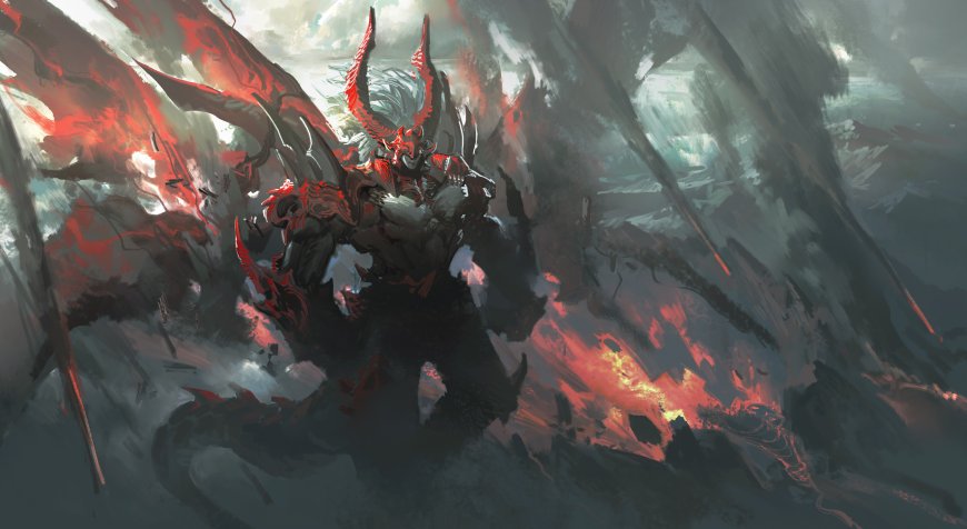 暗黑巨龙恶魔战士红焰灰雾奇幻电脑壁纸