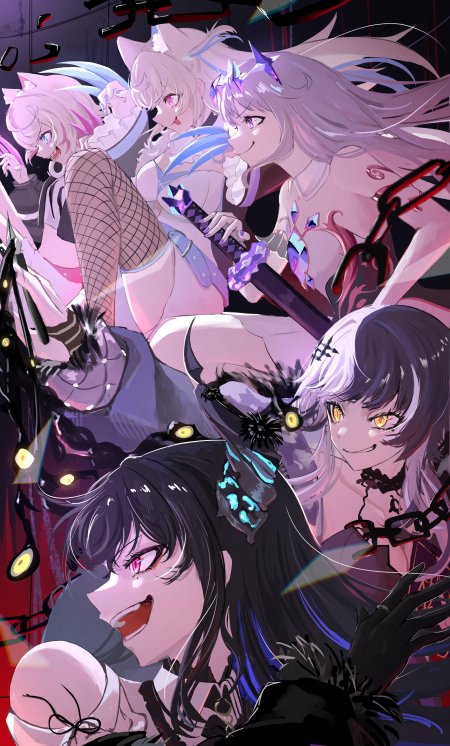 暗黑朋克风多位兽耳动漫少女手机壁纸