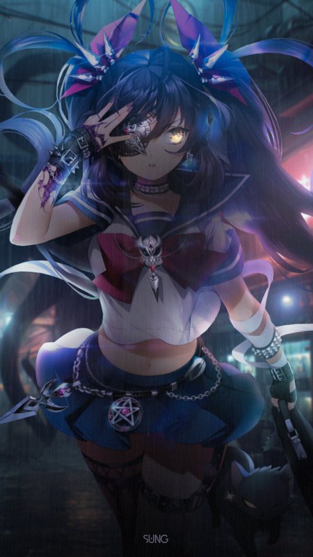 崩坏星穹铁道希儿暗紫蓝发少女持械雨夜动漫手机壁纸