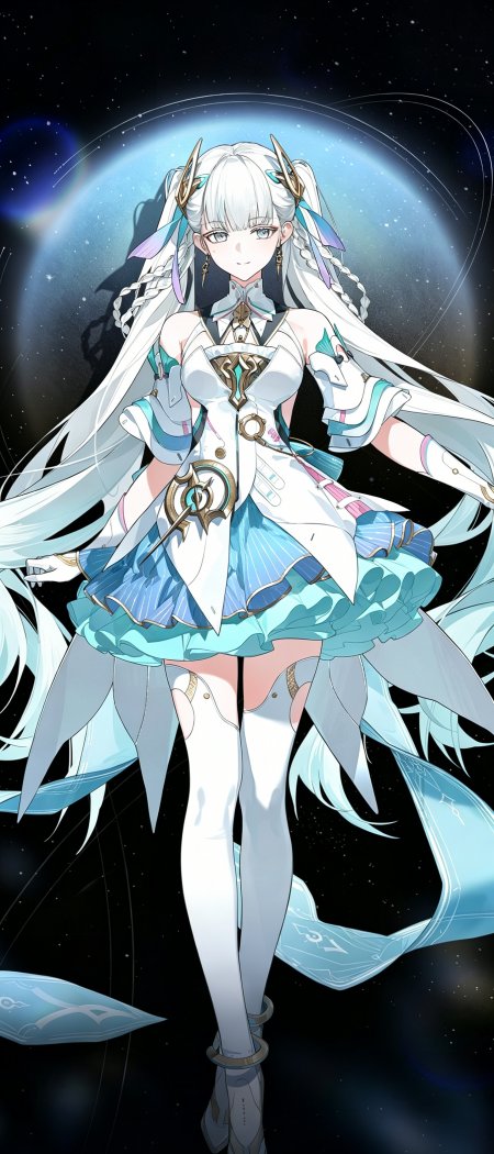 崩坏星穹铁道银狼白发蓝裙少女星空背景蓝白科幻动漫手机壁纸