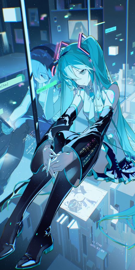 初音未来赛博朋克都市夜景蓝紫动漫手机壁纸