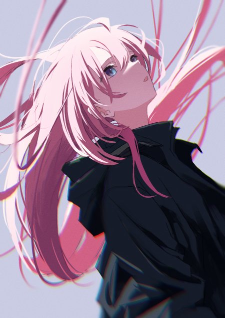 粉色长发蓝眼少女仰望微笑粉紫动漫手机壁纸