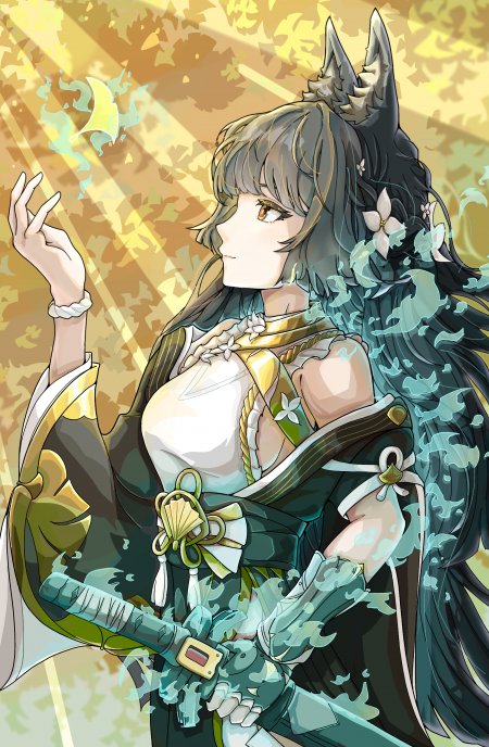 绝区零星见雅绿色火焰和风少女持剑侧身金光青焰动漫手机壁纸