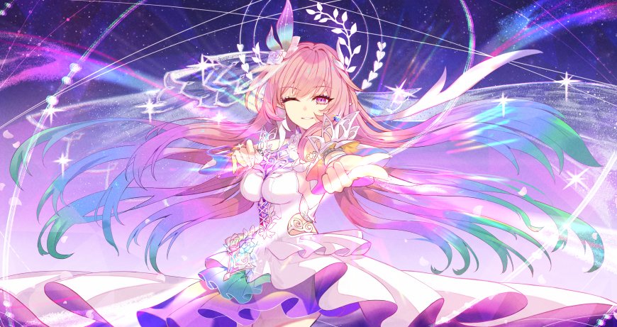 崩坏3爱莉希雅彩虹渐变长发星空律者少女动漫电脑壁纸
