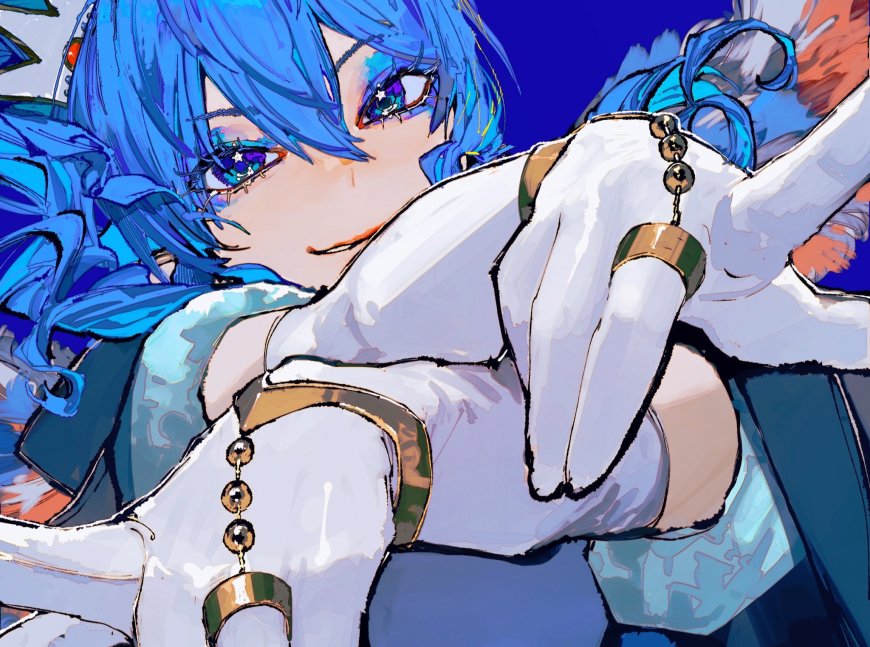 初音未来蓝发星眸白手套动漫电脑壁纸