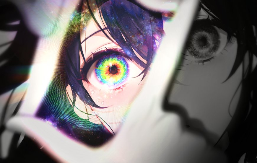 动漫角色虹彩星云眼少女特写炫彩梦幻动漫电脑壁纸