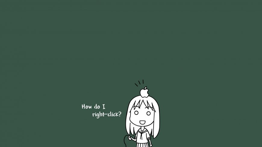 动漫少女头顶苹果问句白线稿暗绿背景创意电脑壁纸