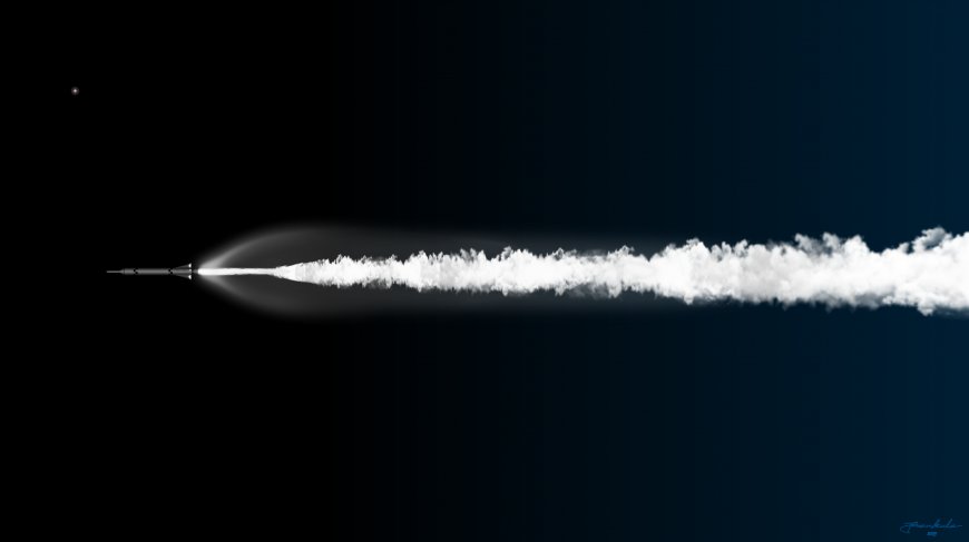 火箭升空尾焰拖曳白烟深蓝太空科幻电脑壁纸