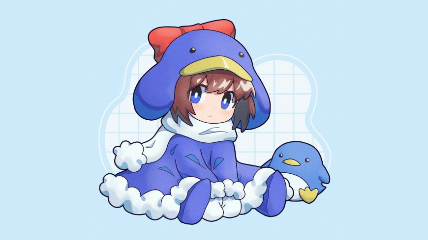 凉宫春日Q版企鹅装蓝白少女动漫电脑壁纸