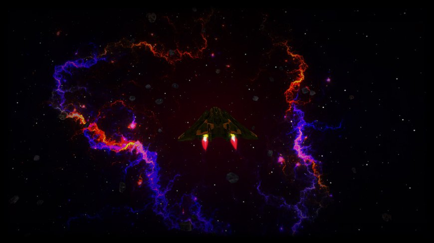 太空战舰穿梭星云紫红闪电科幻电脑壁纸