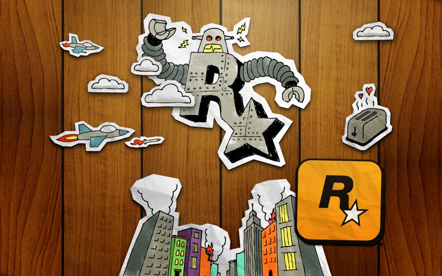 侠盗猎车手R星标志机械机器人城市贴纸创意插画电脑壁纸