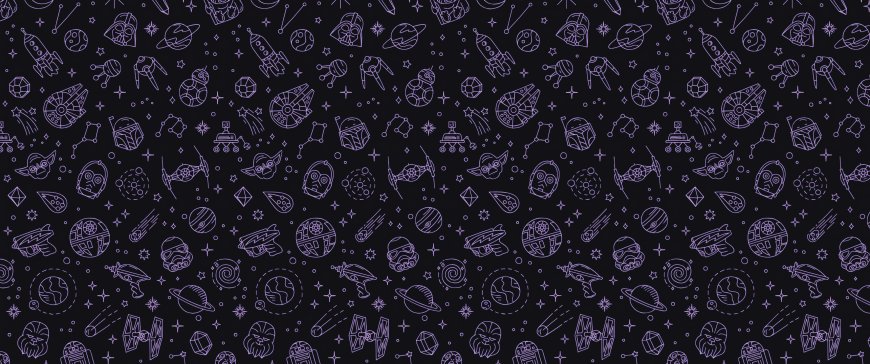 星球大战系列角色飞船与星系元素紫线暗黑科幻电脑壁纸