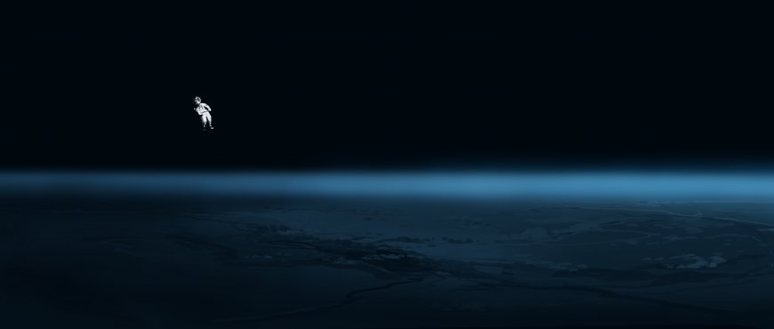 宇航员漂浮地球弧线暗蓝太空科幻电脑壁纸