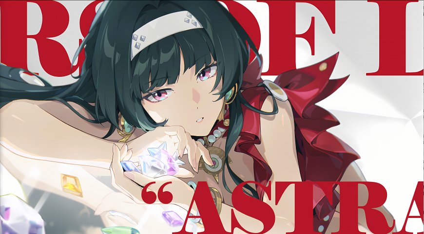 原神阿斯托洛吉斯莫娜梅姬斯图斯黑发紫瞳少女手持水晶红白动漫电脑壁纸