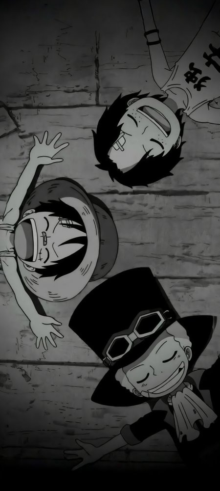 海贼王路飞索隆萨博童年黑白漫画风格动漫手机壁纸