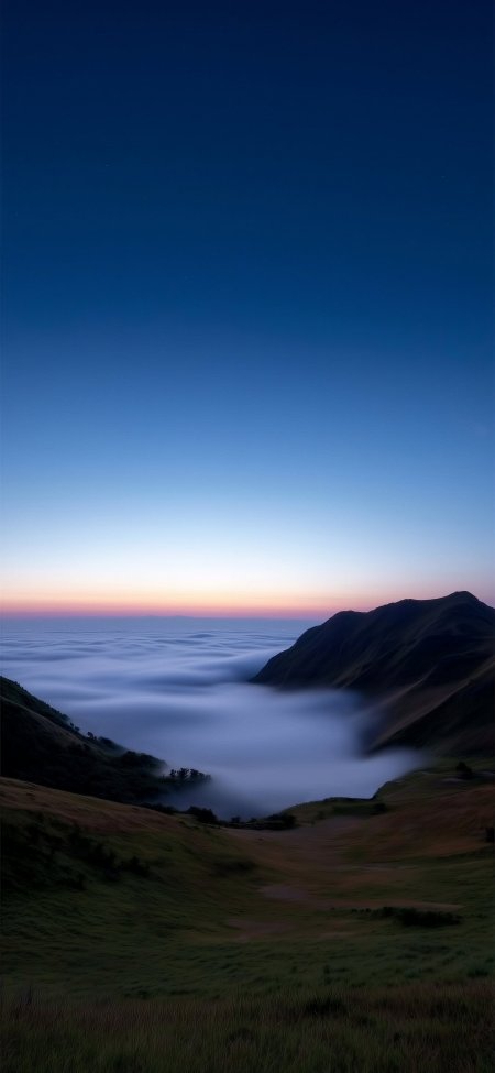 山谷云海晨曦渐变蓝紫风景手机壁纸
