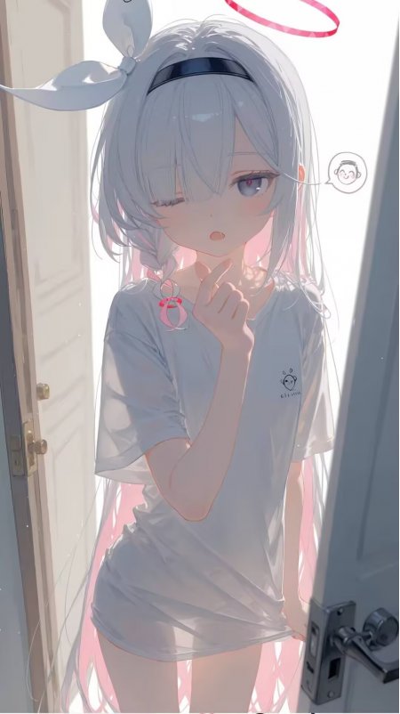 银发兔耳少女指尖轻触粉白柔和动漫手机壁纸