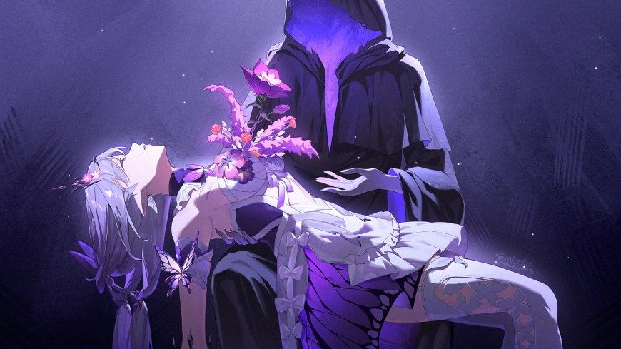 崩坏星穹铁道 遐蝶神秘黑袍人物紫花环绕暗紫动漫电脑壁纸