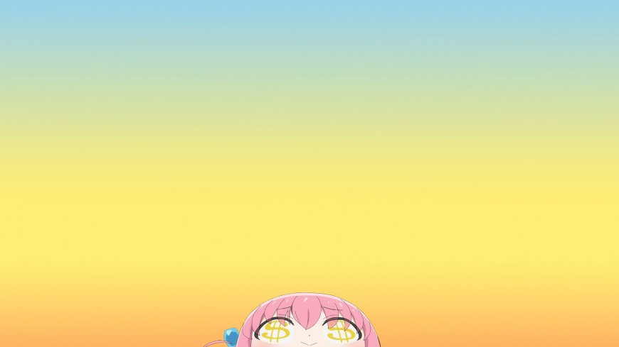 动漫角色粉发少女美元眼表情黄蓝渐变背景动漫电脑壁纸