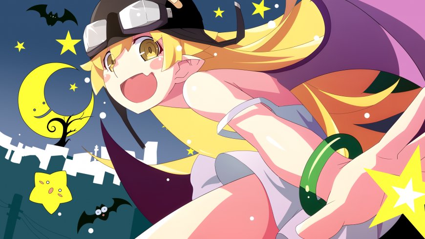 魔法少女金发飞舞夜空星月动漫电脑壁纸